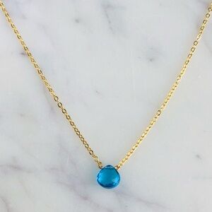 Sky Blue Quartz Briolette Faceted Gold Cable Necklace